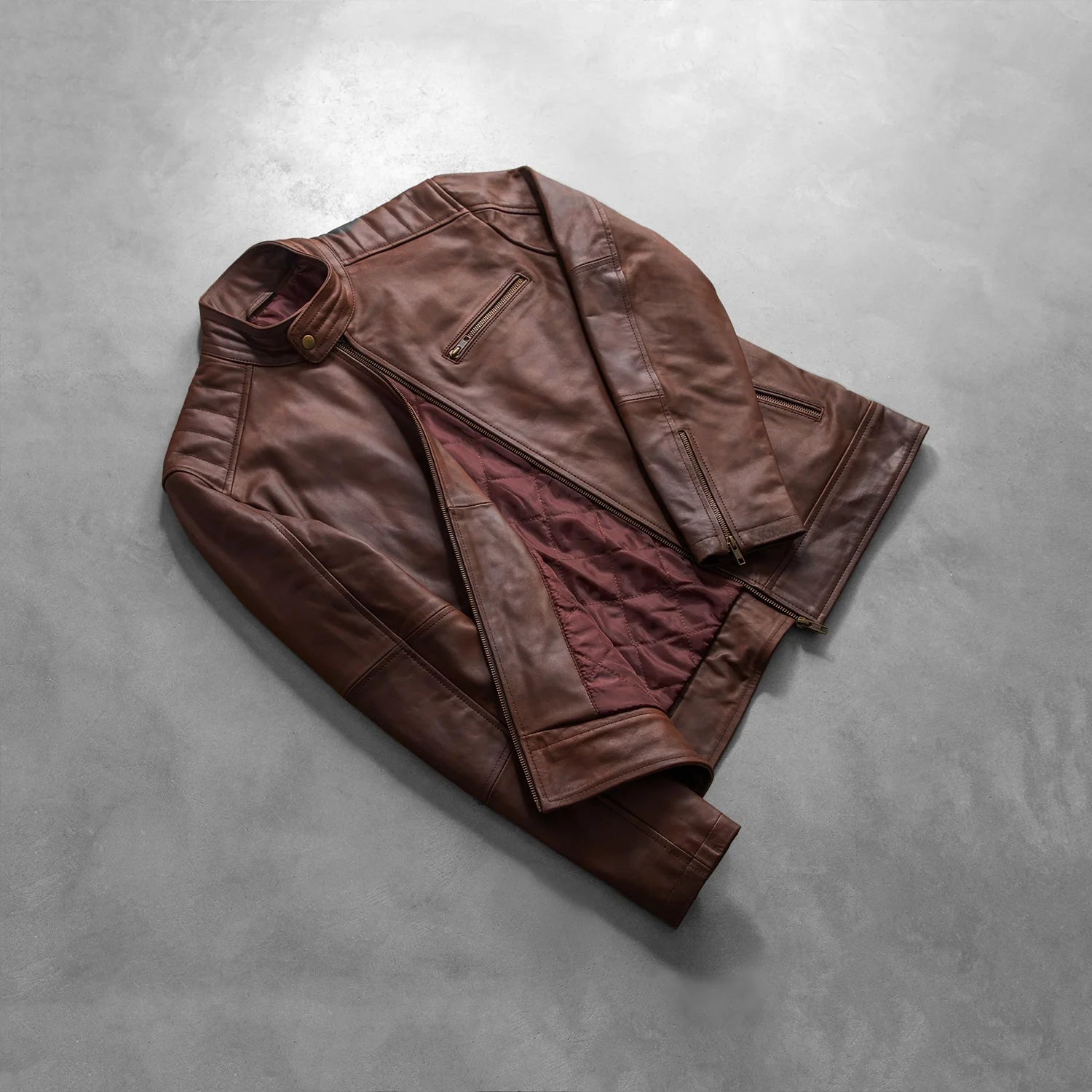 Sowachi Dean Brown Leather Biker Jacket
