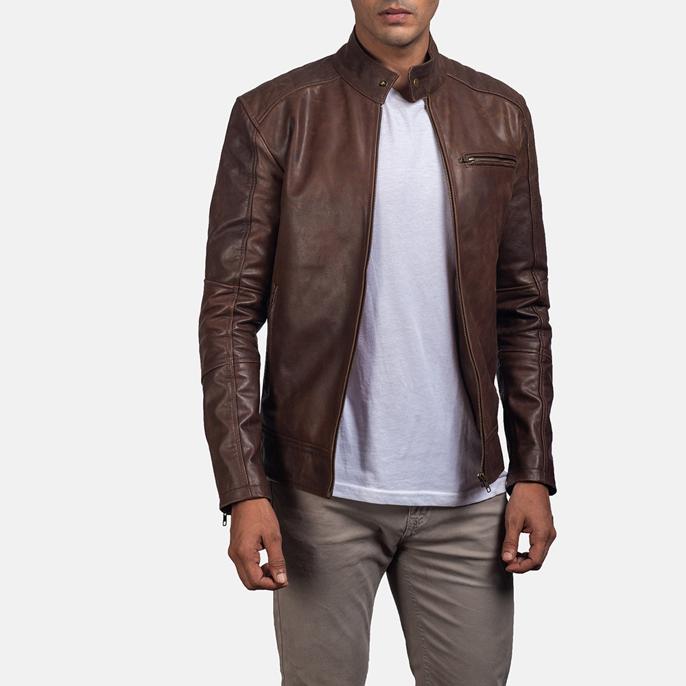 Sowachi Dean Brown Leather Biker Jacket