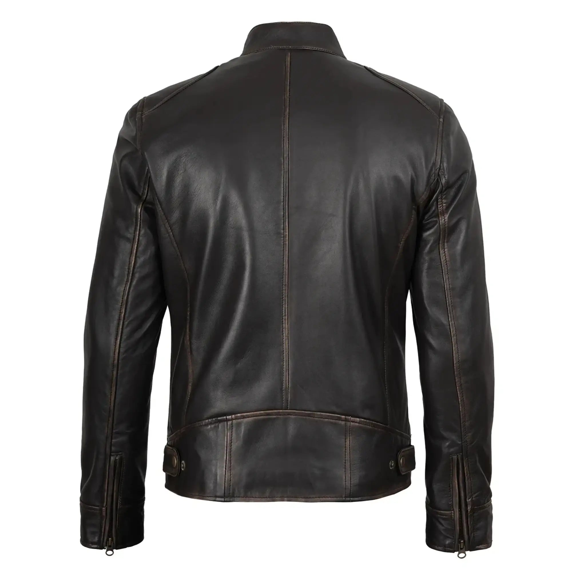 Sowachi Dodge Men's Rub Off Dark Brown Cafe Racer Leather Jacket