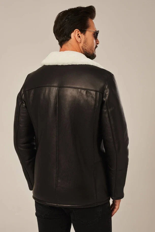 Sowachi Men's B2 Sheepskin Black Shearling Leather Jacket