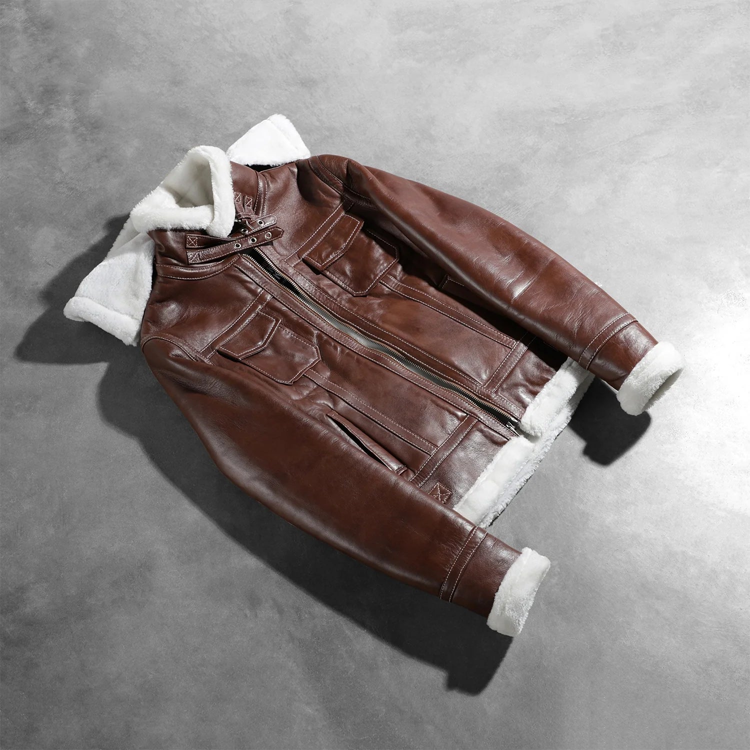 Sowachi Fiona Brown Hooded Shearling Leather Jacket