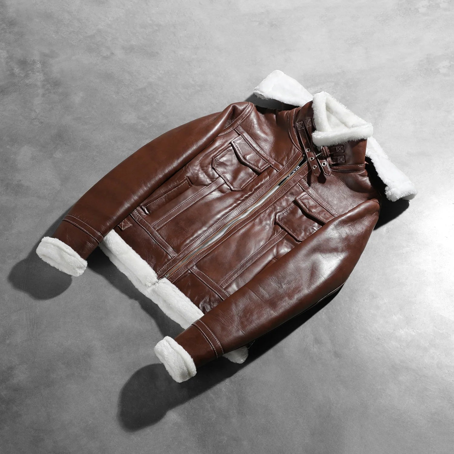 Sowachi Fiona Brown Hooded Shearling Leather Jacket
