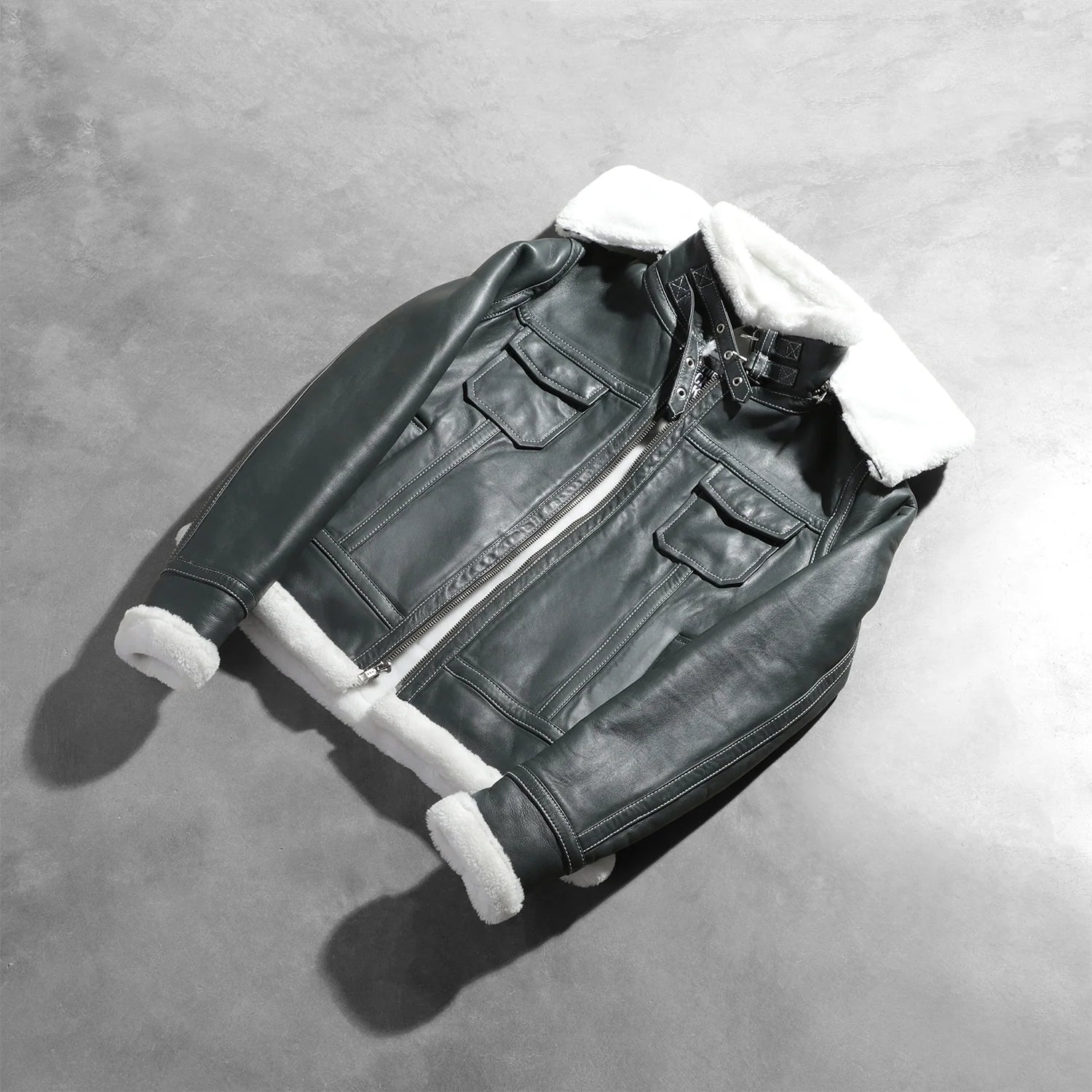 Sowachi Fiona Green Hooded Shearling Leather Jacket