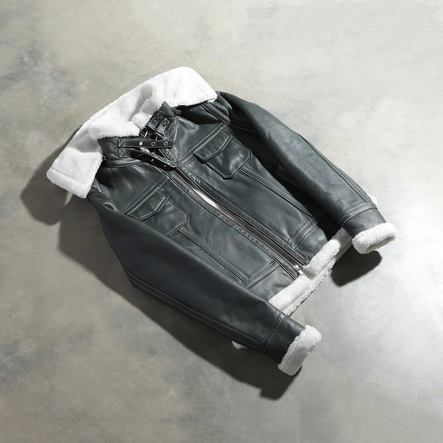 Sowachi Fiona Green Hooded Shearling Leather Jacket