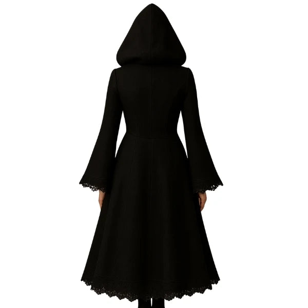 Sowachi Vespera - Women's Long Black Gothic Hooded Maxi Coat