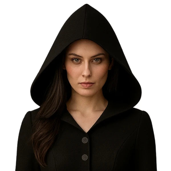 Sowachi Vespera - Women's Long Black Gothic Hooded Maxi Coat