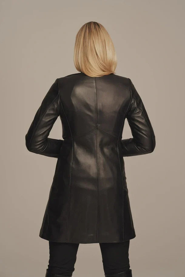Sowachi Women's Real Leather Black Coat