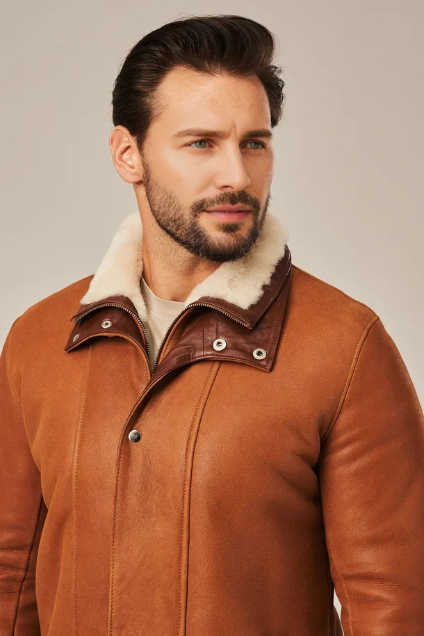 Sowachi Men's Light Brown Shearling Leather Coat