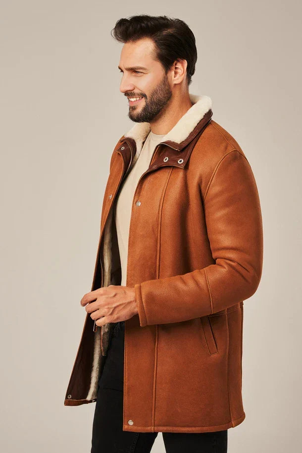 Sowachi Men's Light Brown Shearling Leather Coat