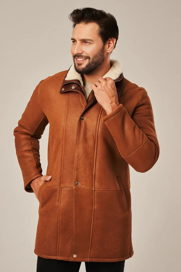 Sowachi Men's Light Brown Shearling Leather Coat
