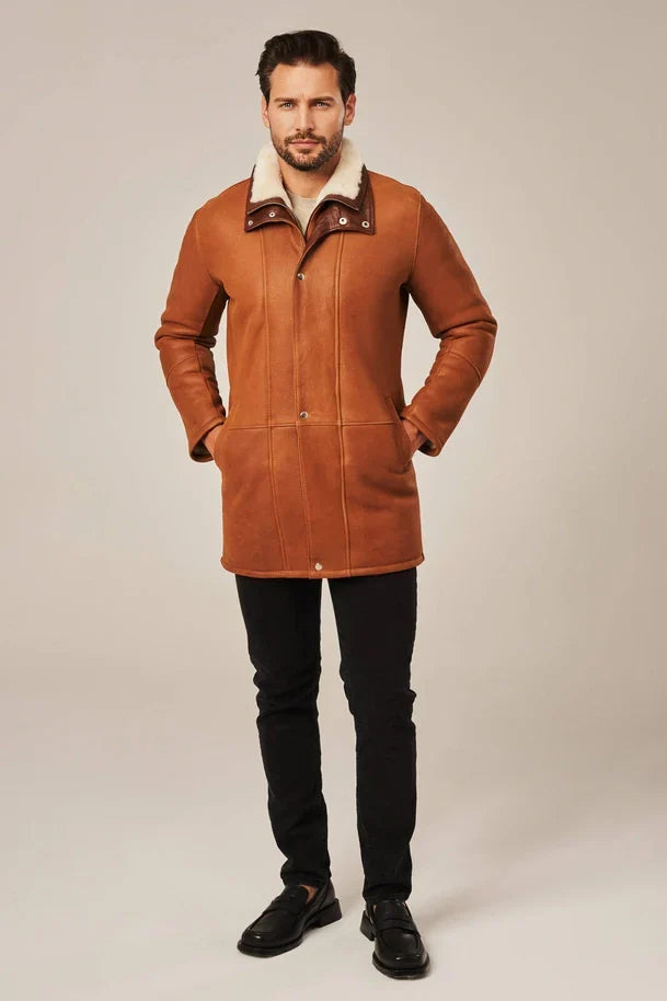Sowachi Men's Light Brown Shearling Leather Coat