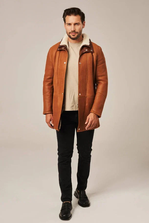 Sowachi Men's Light Brown Shearling Leather Coat