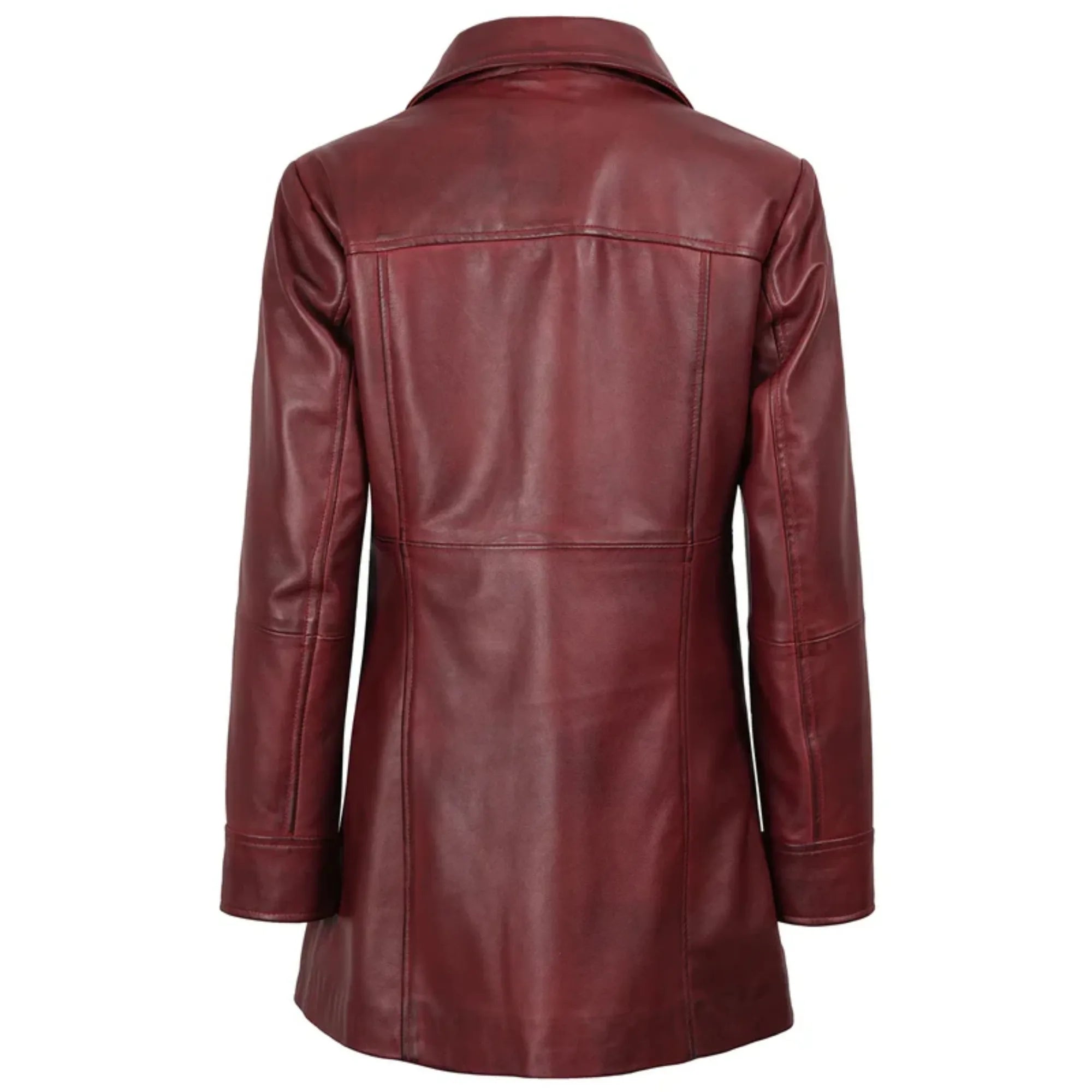 Sowachi Kandis - Women's Maroon 3/4 Length Leather Car Coat
