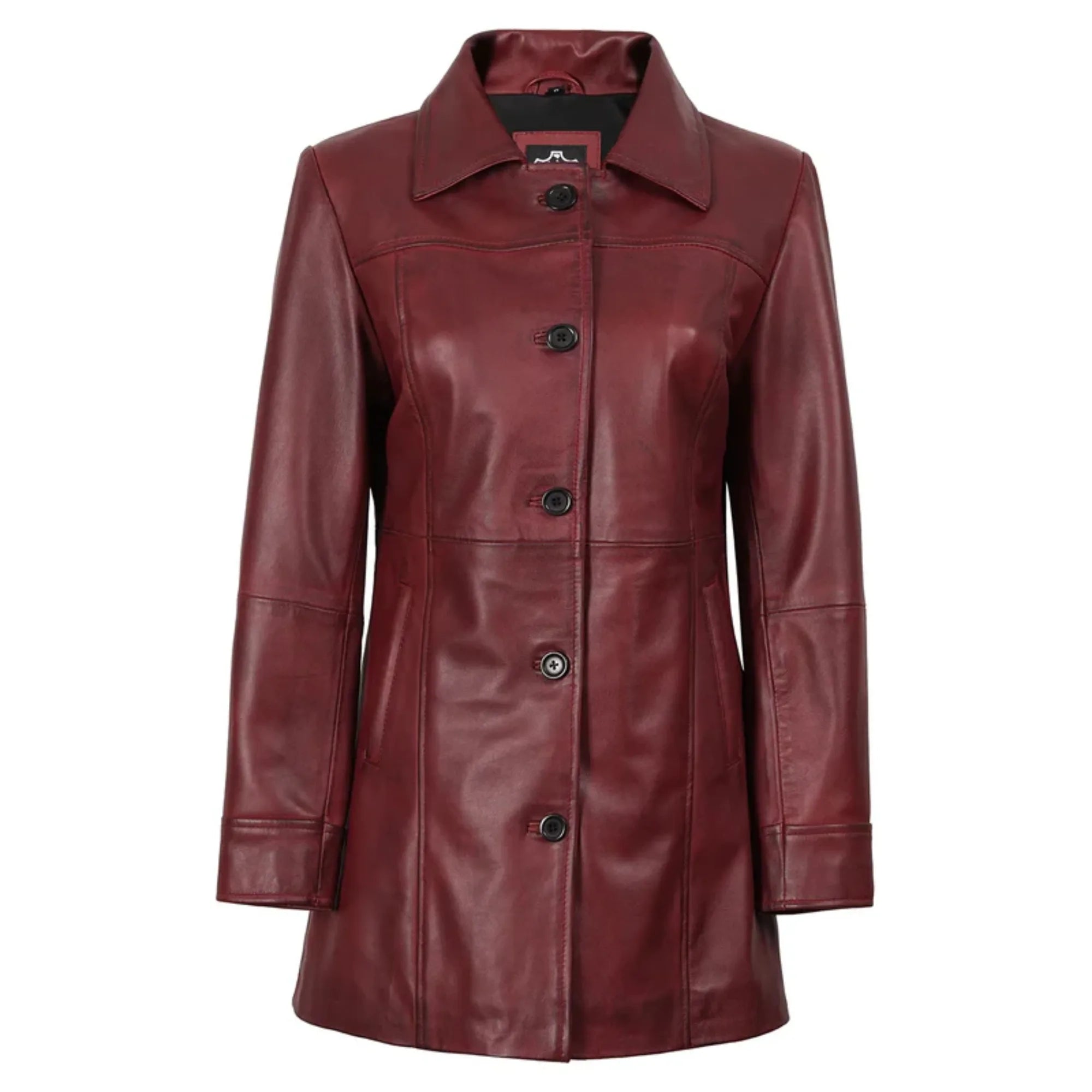 Sowachi Kandis - Women's Maroon 3/4 Length Leather Car Coat