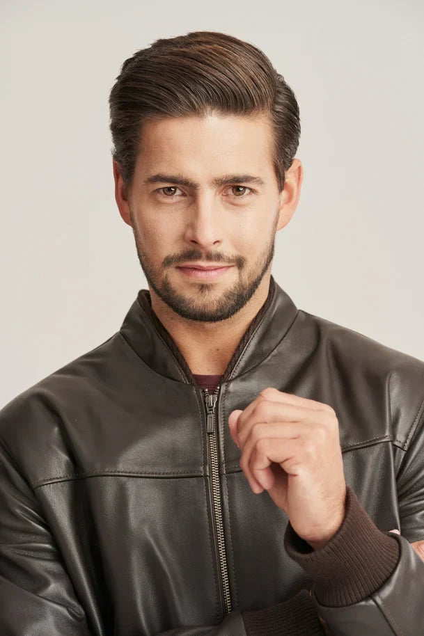Sowachi Kellan Men’s Brown Slim Fit Sheepskin Leather Bomber Jacket