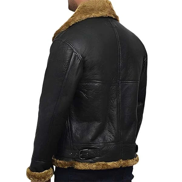 Sowachi Kelvian - Men's Black Shearling Sheepskin Leather Jacket