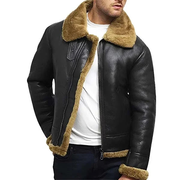 Sowachi Kelvian - Men's Black Shearling Sheepskin Leather Jacket