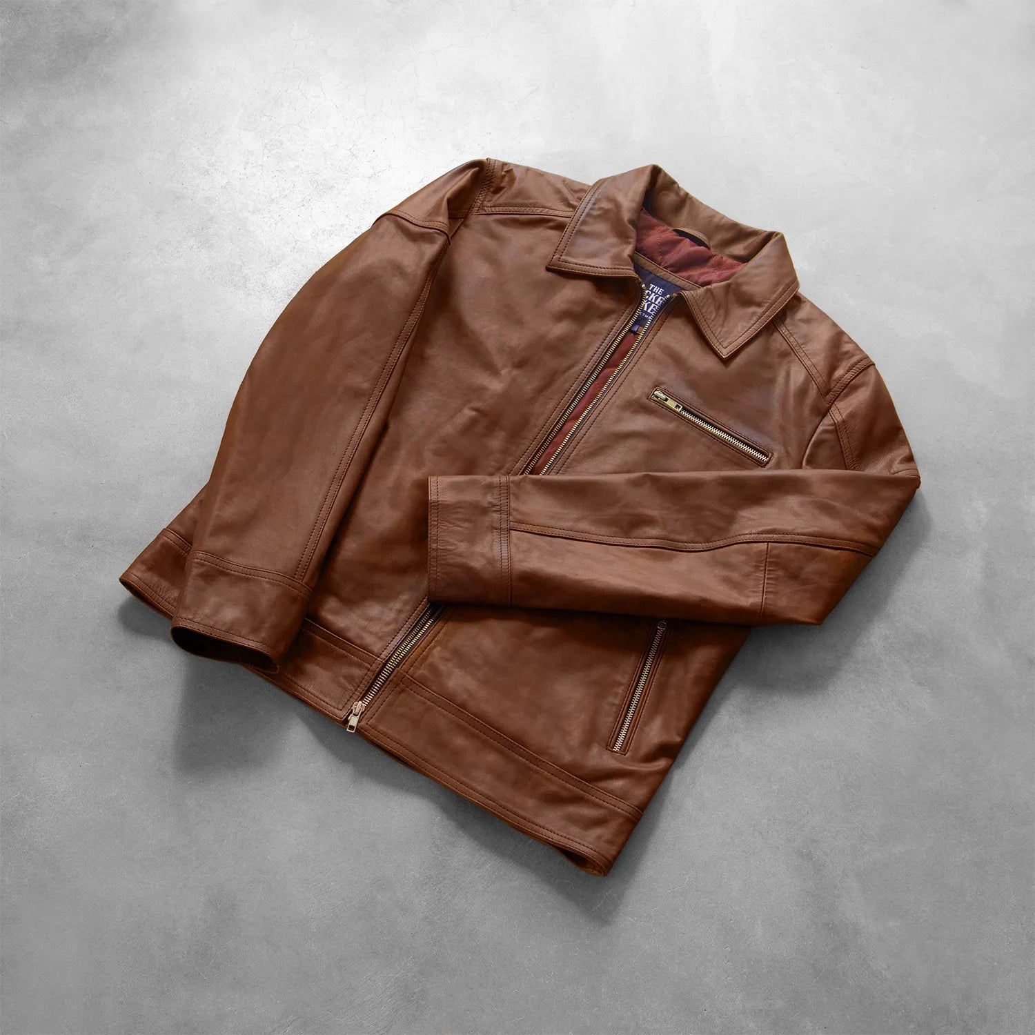 Sowachi Lavendard Brown Leather Biker Jacket