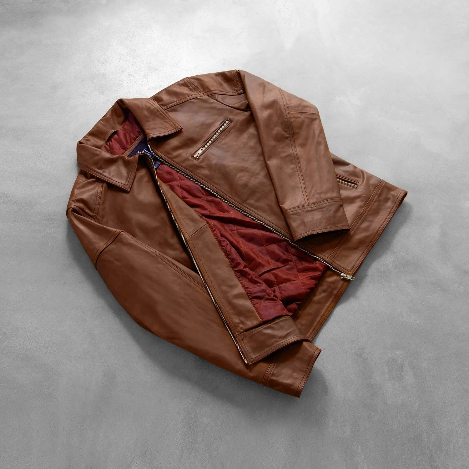 Sowachi [FS] Lavendard Brown Leather Biker Jacket