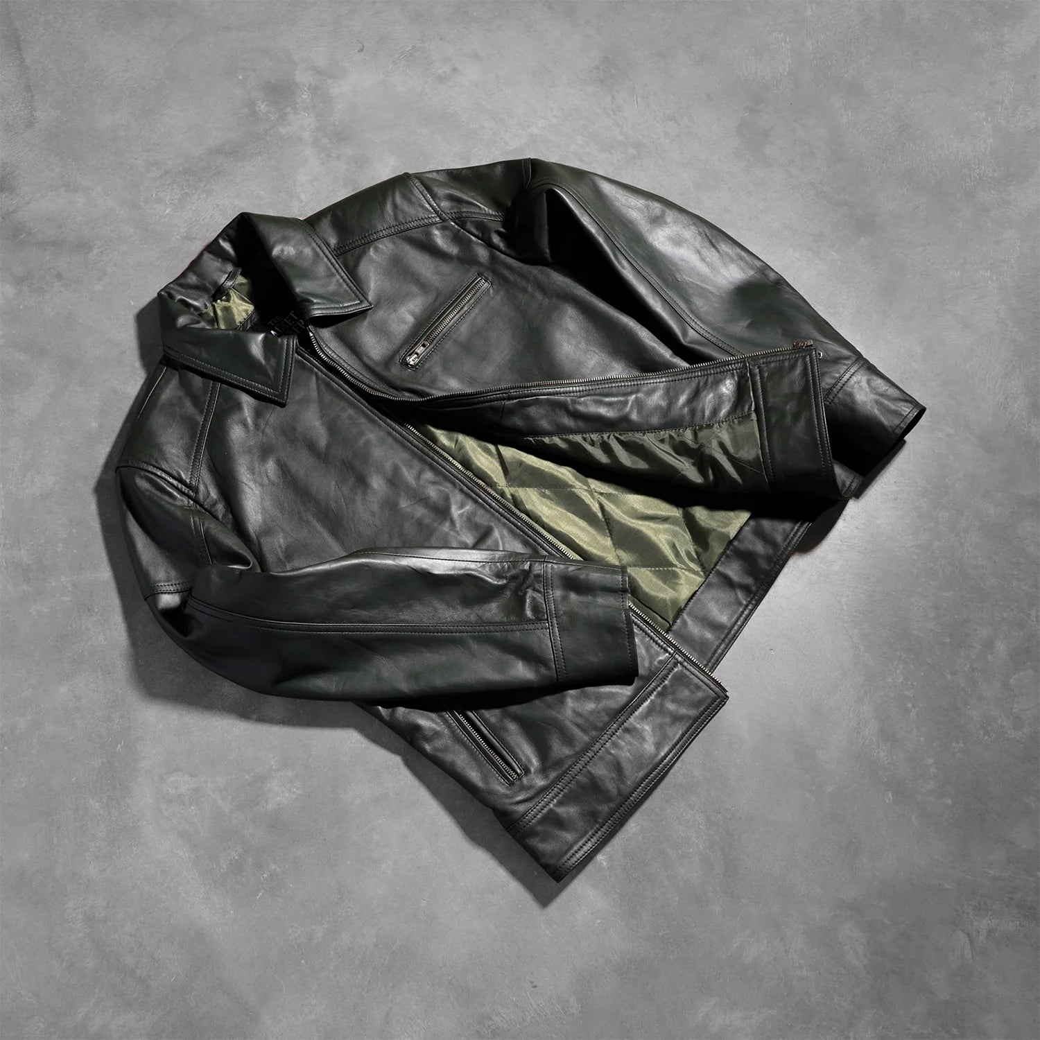 Sowachi Lavendard Green Leather Biker Jacket