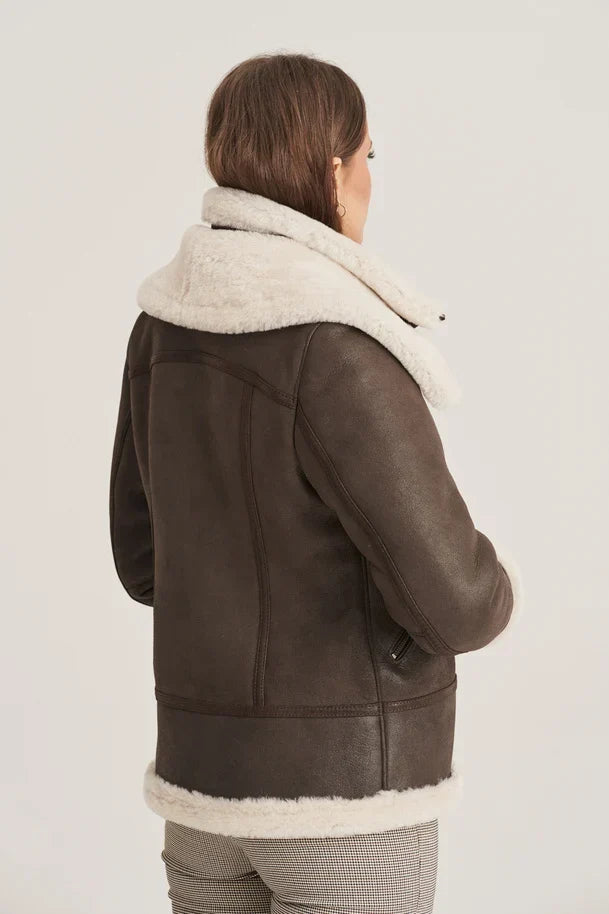 Sowachi Women's Sheepskin Dark Brown Shearling Jacket