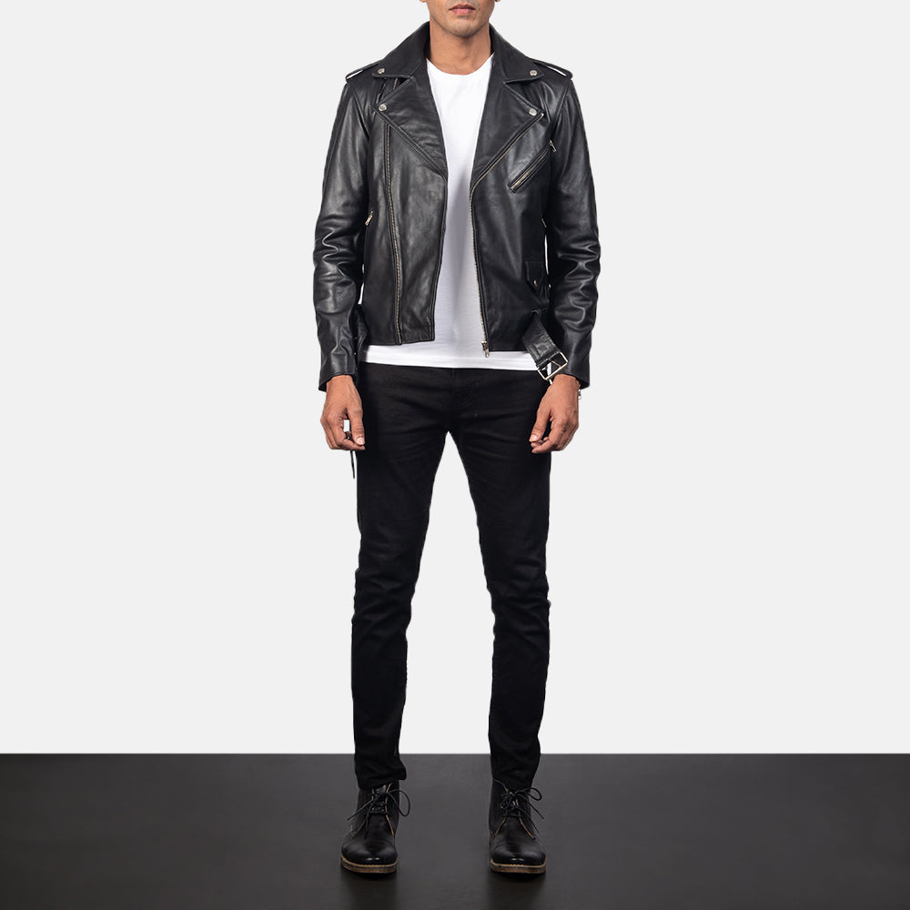 Sowachi Allaric Alley Black Leather Biker Jacket