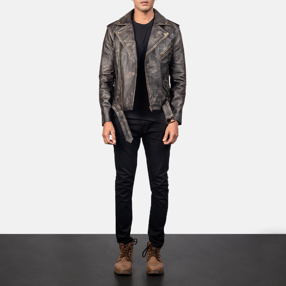 Sowachi Allaric Alley Distressed Brown Leather Biker Jacket