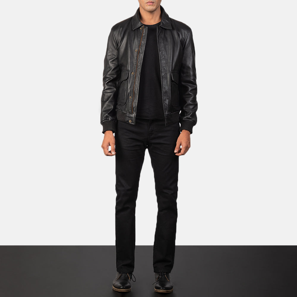 Sowachi Coffmen Black A2 Leather Bomber Jacket