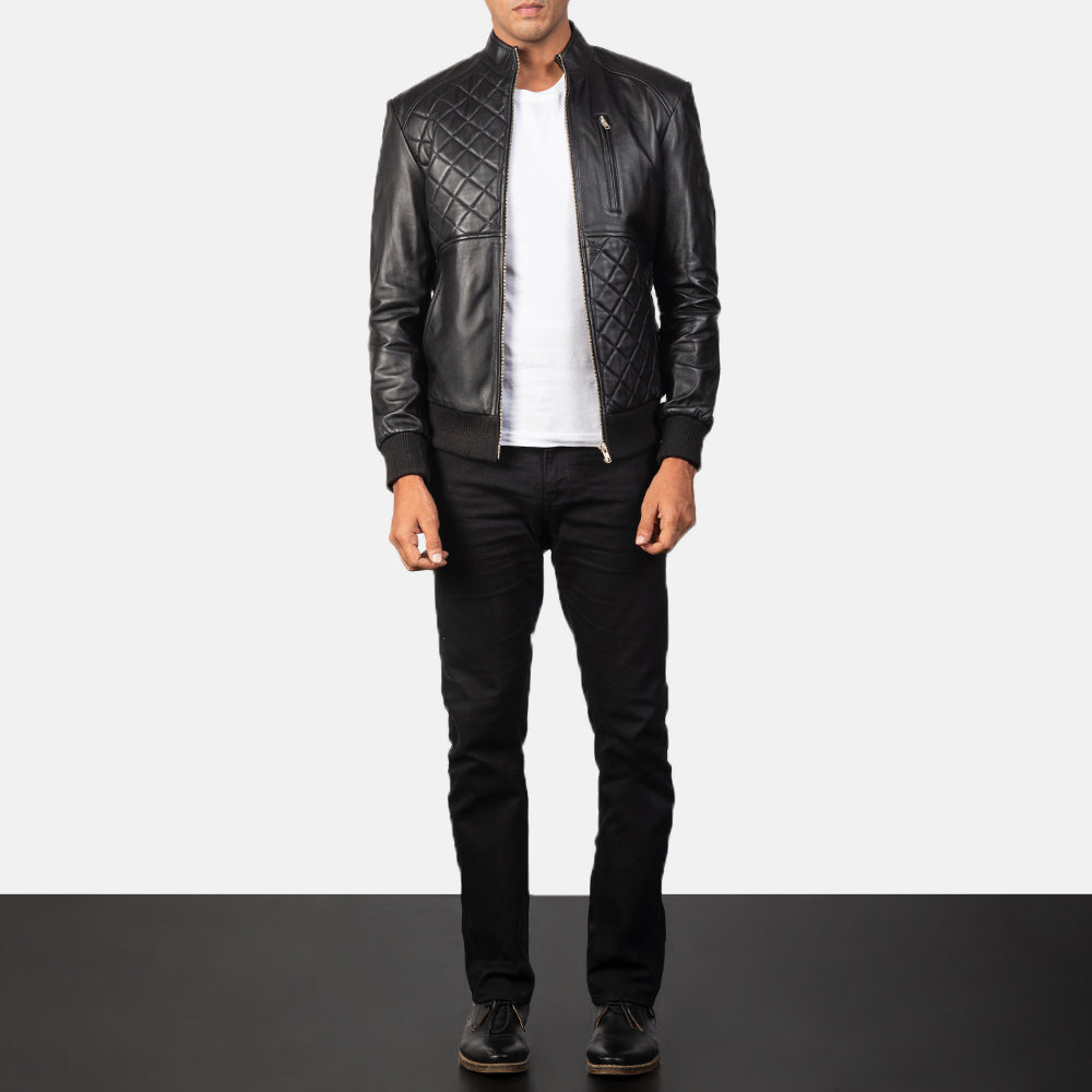 Sowachi Moda Black Leather Bomber Jacket