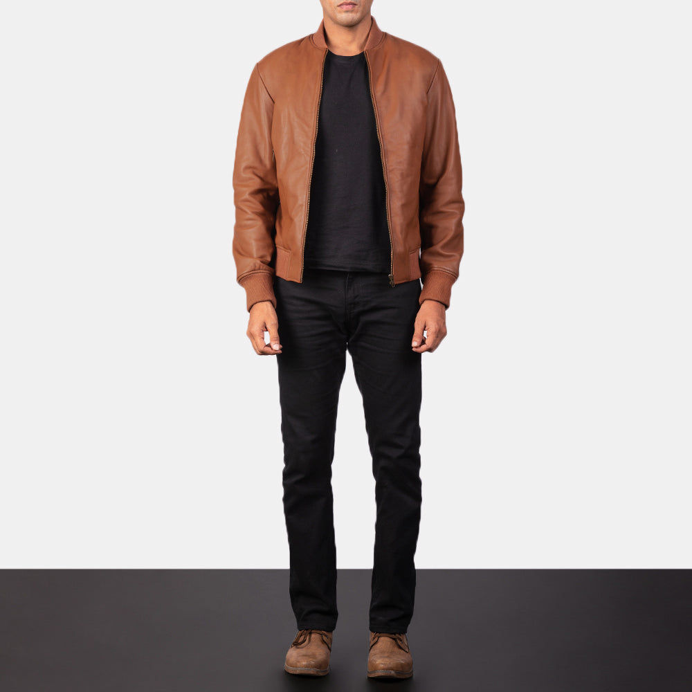 Sowachi Shane Brown Leather Bomber Jacket