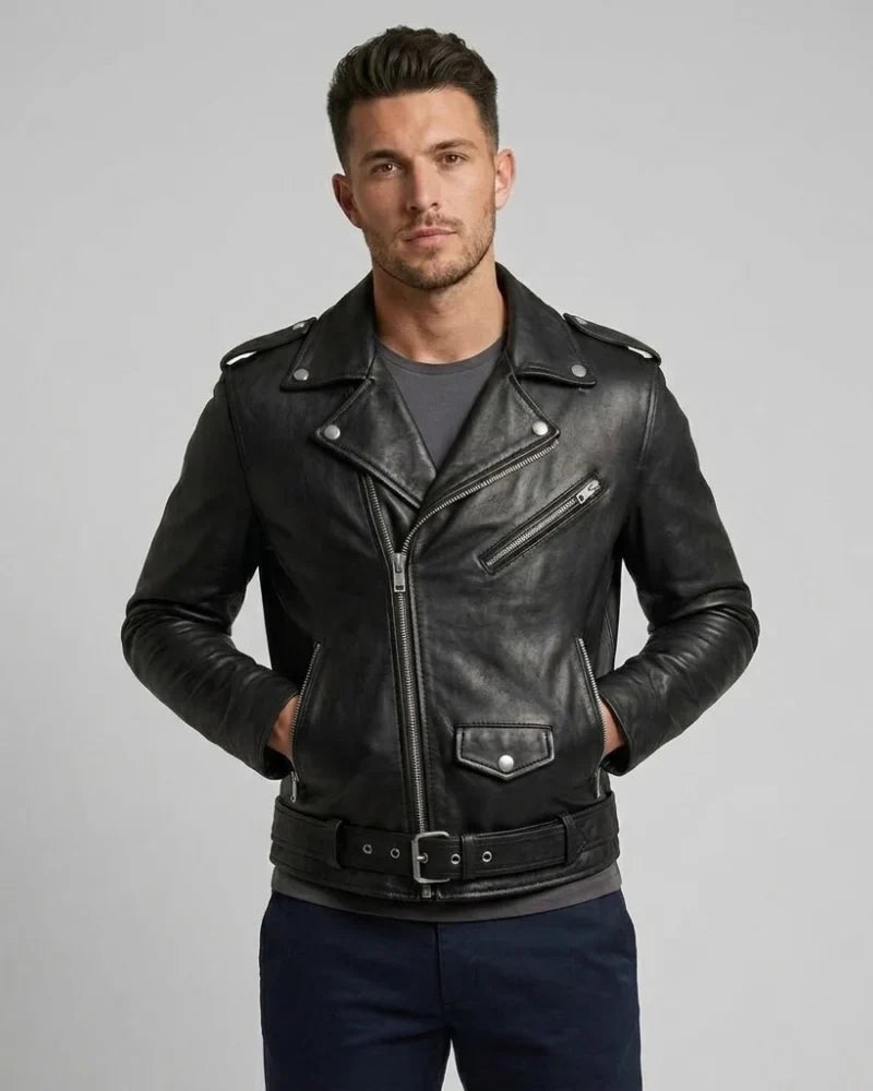 Sowachi Rovek - Men Black Motorcycle Leather Biker Jacket