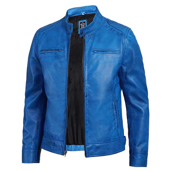Sowachi Jake - Men Blue Cafe Racer Leather Jacket
