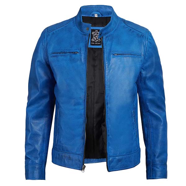 Sowachi Jake - Men Blue Cafe Racer Leather Jacket