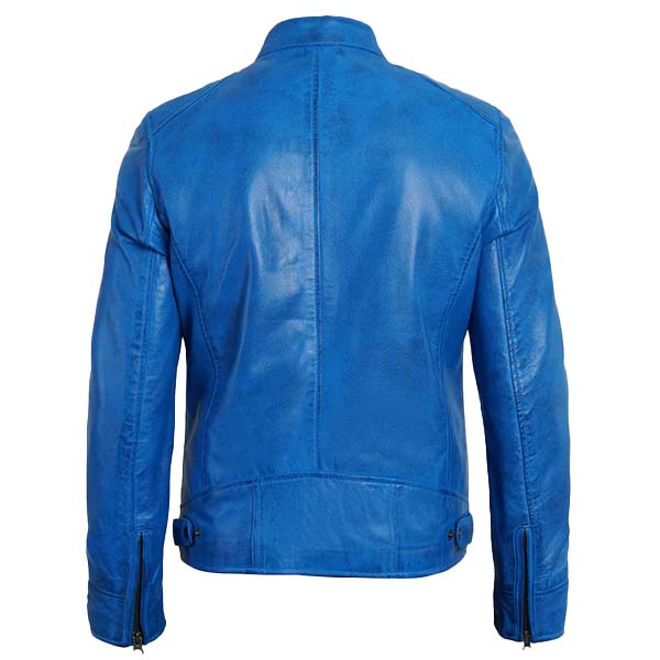Sowachi Jake - Men Blue Cafe Racer Leather Jacket