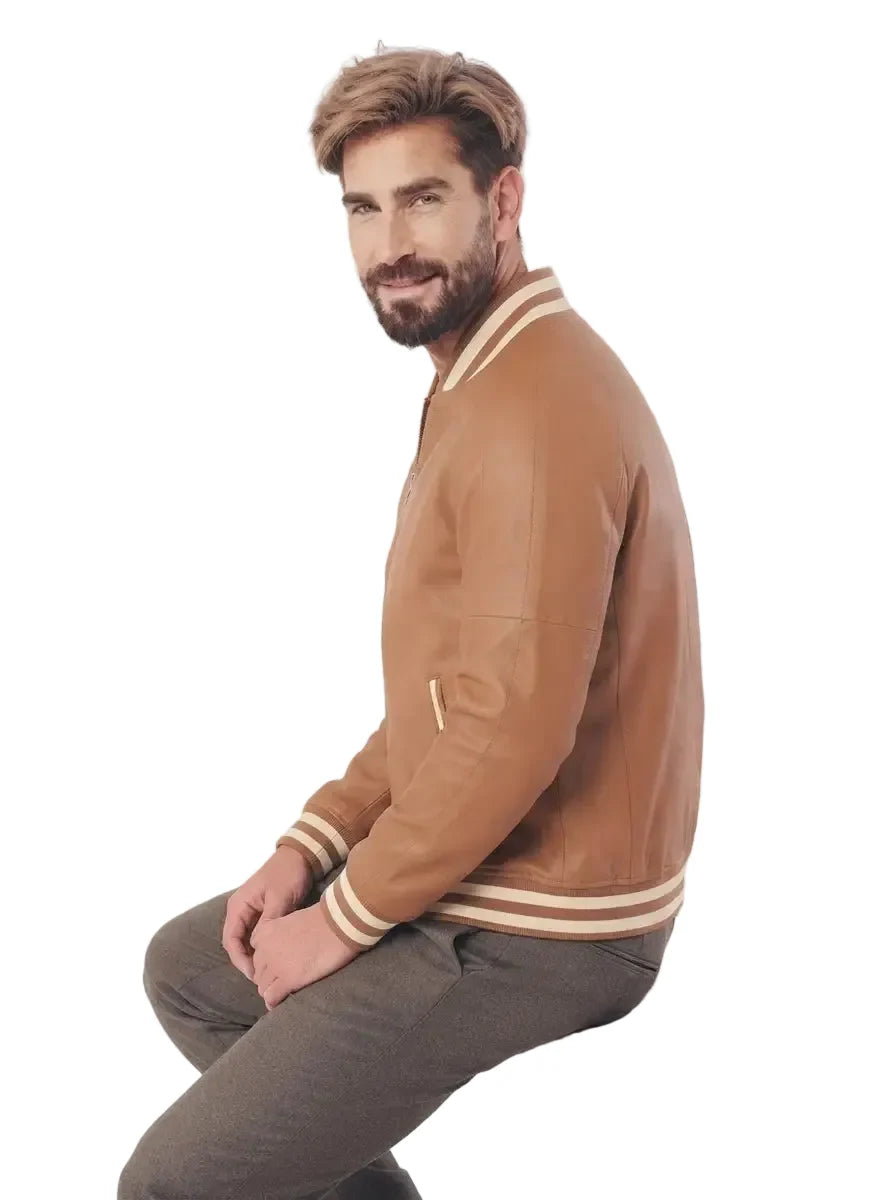 Sowachi Seldric - Men Brown Leather Varsity Jacket