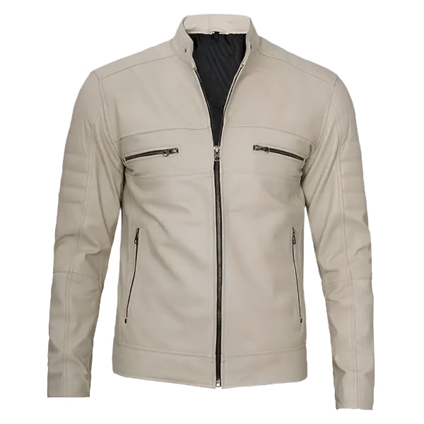 Sowachi Neno - Men Cafe Racer Beige Leather Jacket