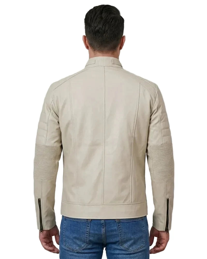 Sowachi Neno - Men Cafe Racer Beige Leather Jacket
