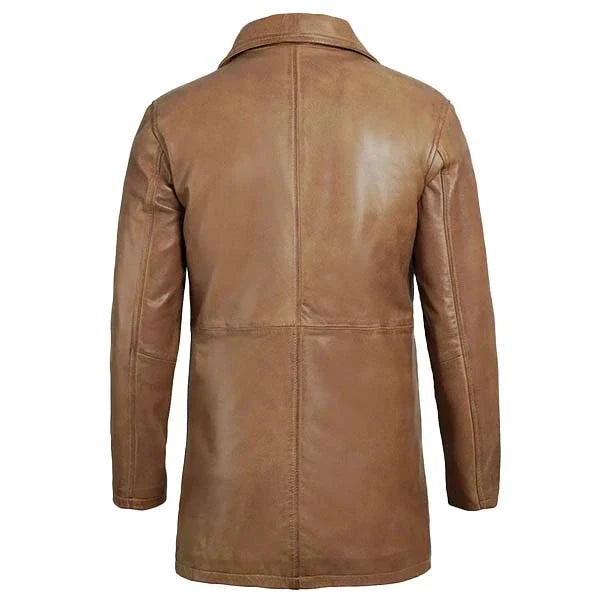 Sowachi John - Men Camel Brown Sheepskin Leather Trench Coat