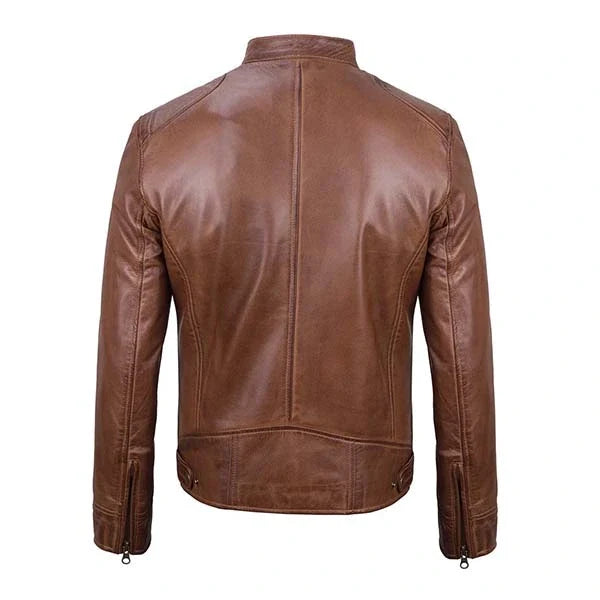 Sowachi Tyson - Men Cognac Cafe Racer Leather Jacket