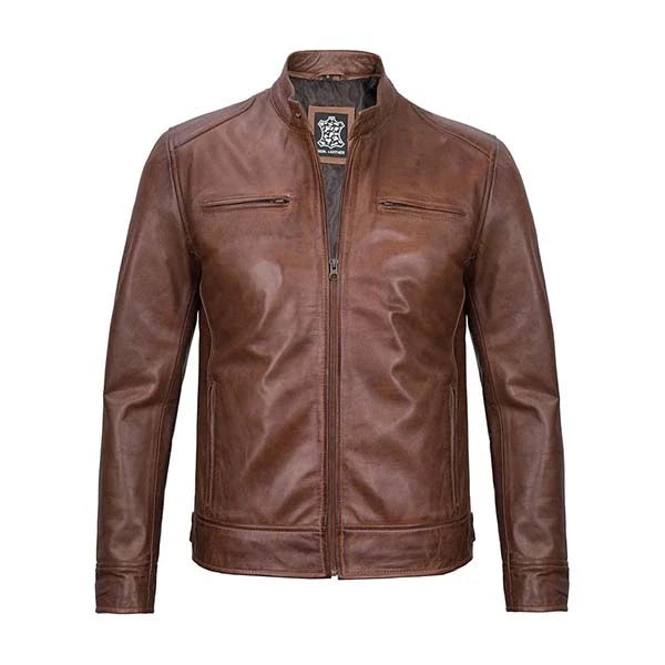 Sowachi Tyson - Men Cognac Cafe Racer Leather Jacket
