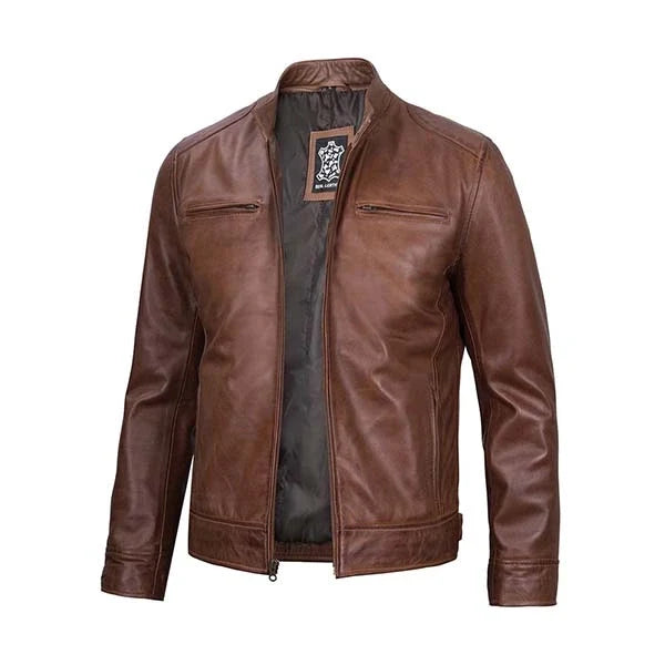 Sowachi Tyson - Men Cognac Cafe Racer Leather Jacket