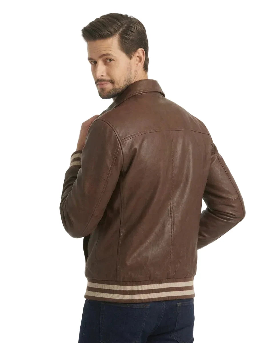Sowachi Hervan - Men Dark Brown Leather Varsity Jacket