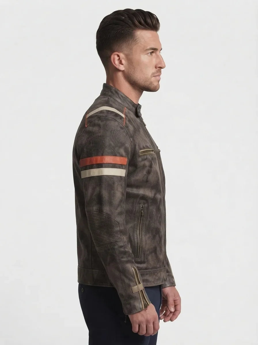 Sowachi Zack - Men Distressed brown Cafe Racer Leather Jacket