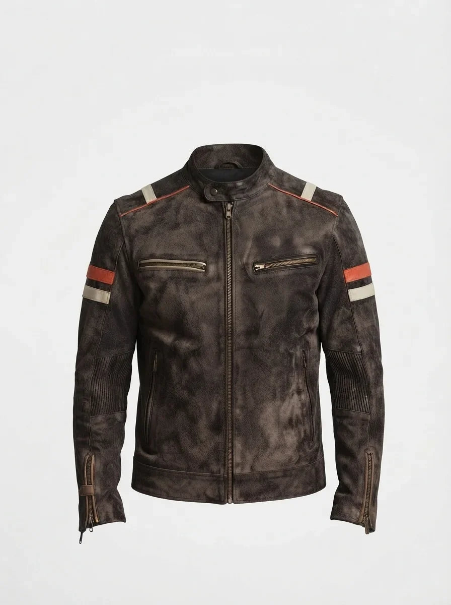 Sowachi Zack - Men Distressed brown Cafe Racer Leather Jacket