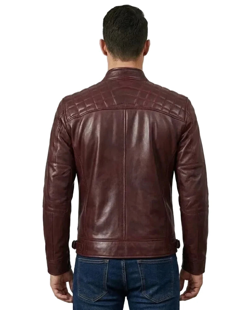 Sowachi Juluis - Men Maroon Quilted Biker Style Leather Jacket