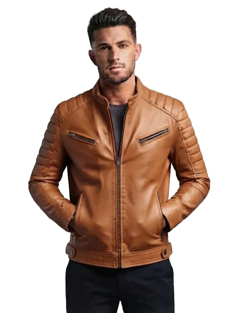 Sowachi Orlena - Men Padded Cafe Racer Brown Leather Jacket