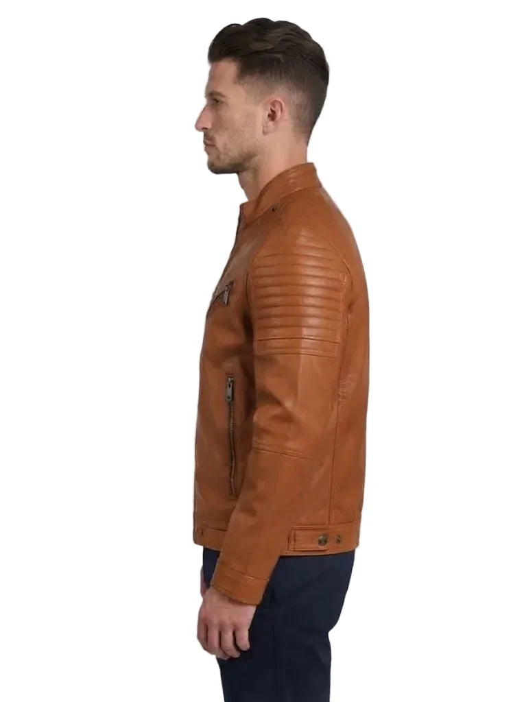 Sowachi Orlena - Men Padded Cafe Racer Brown Leather Jacket