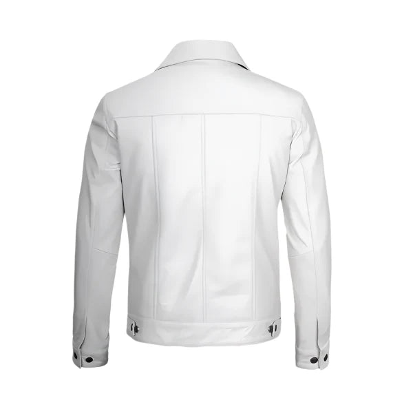 Sowachi Seldren - Men White Trucker Real Sheepskin Leather Jacket