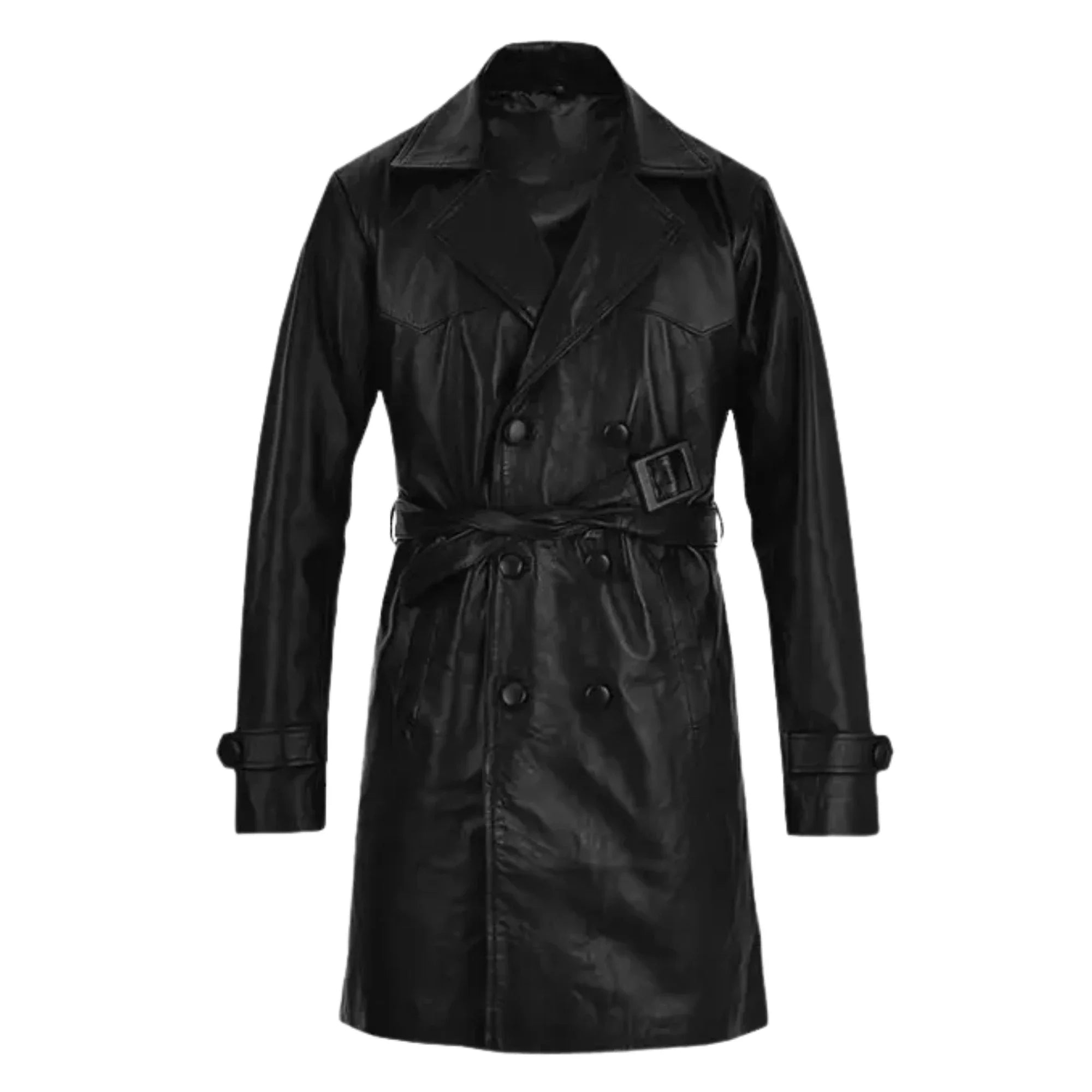 Sowachi Men's 1970's Real Leather Trench Coat