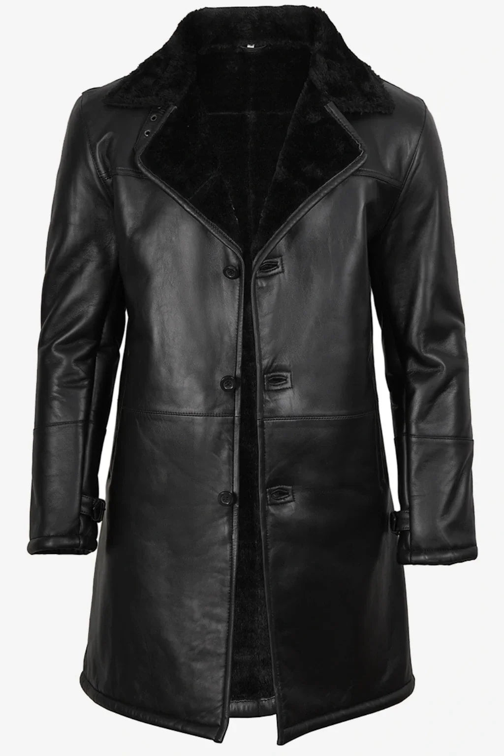 Sowachi Men's 3/4 Length Black Sheepskin Leather Shearling Coat